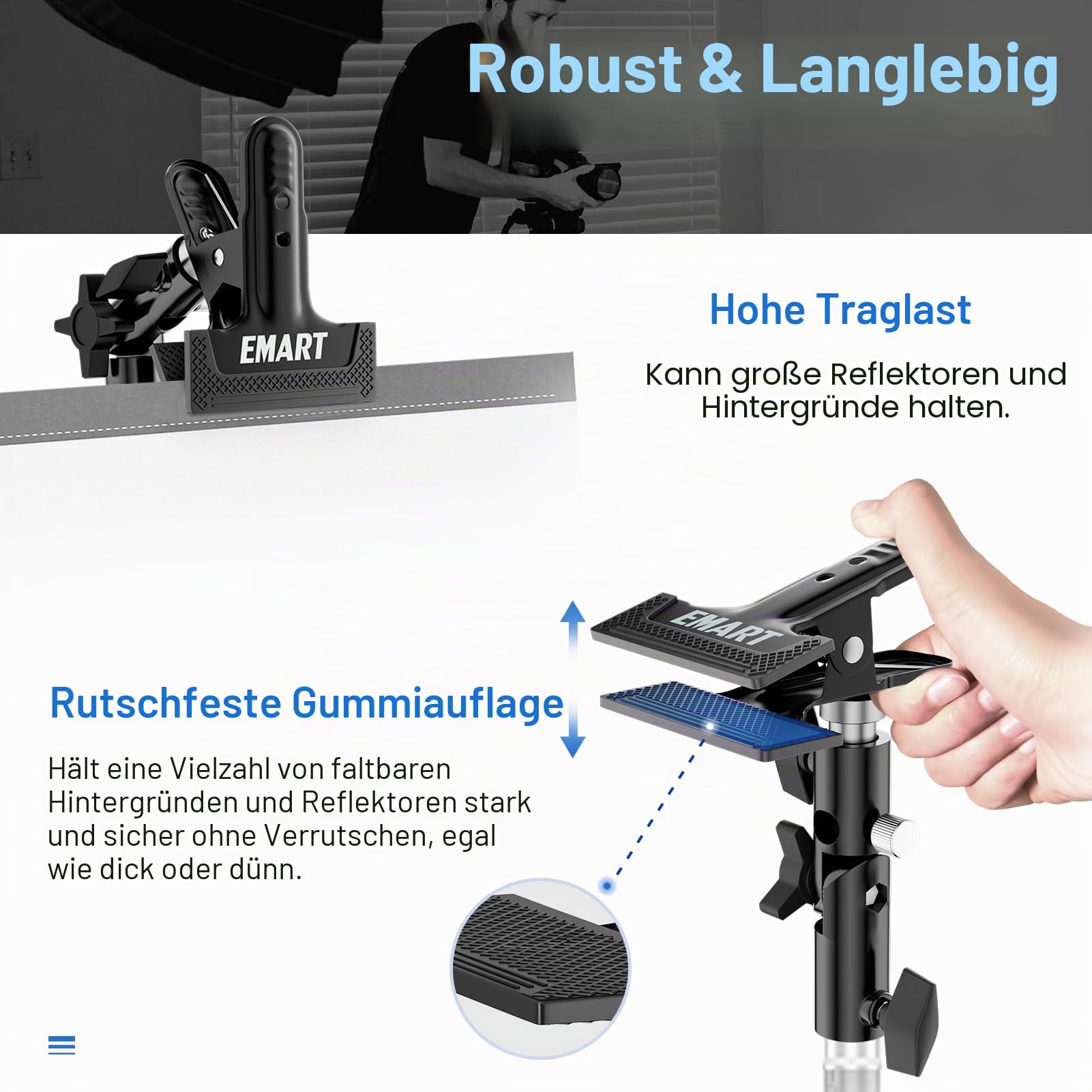 EMART Klemme Reflektor Klemmhalter Federzwinge Metall Klemmhalter mit 5/8" Schraube für Reflektor Fotostudios Regenschirm Blitz Hintergründe