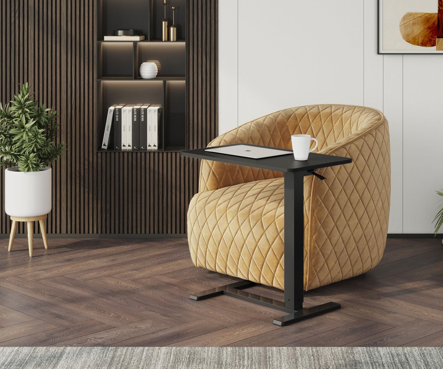 ESMART EACM-121BB 71 x 40 cm Nero - Tavolino mobile regolabile in altezza pneumaticamente in continuo 64-99 cm su ruote per divano, letto, cameretta e home office