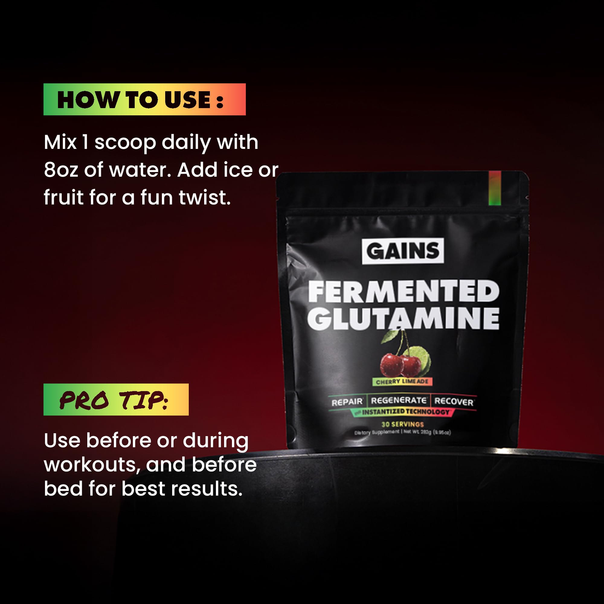 Gains in Bulk L-Glutamine Powder, Cherry Limeade, 30 Servings — Amazon image 5