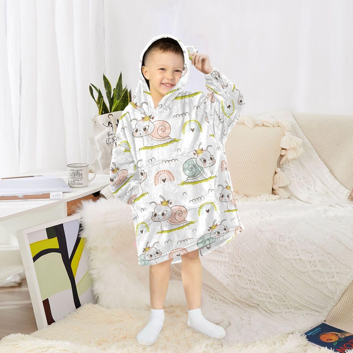 Mały ślimak tęczowy dziecięcy koc do noszenia bluza z kapturem oversize bluza koc pulower ślimaki dla chłopców i dziewcząt w wieku 3-14 lat, multi, 150-170