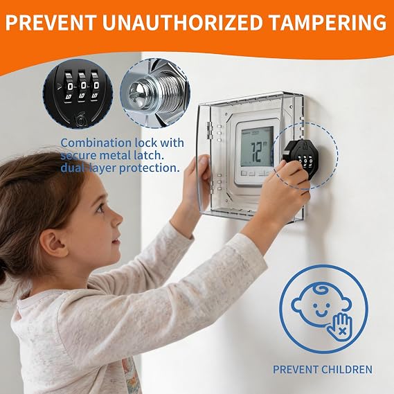 Thermostat Lock Box With Combination On Wall For Home, Classroom, Office | Fits Thermostats Up To 4.72L x 4.88W x 1.97T,Transparent,Universal, Adjustable, Password Protected,Secure,Clear,Tamper-Proof
