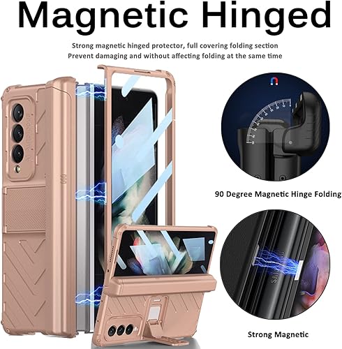 Miniatura 3 de Miimall Funda compatible con Samsung Galaxy Z Fold 3 con protector de pantalla de vidrio templado, bisagra magnética+ranura para bolígrafo