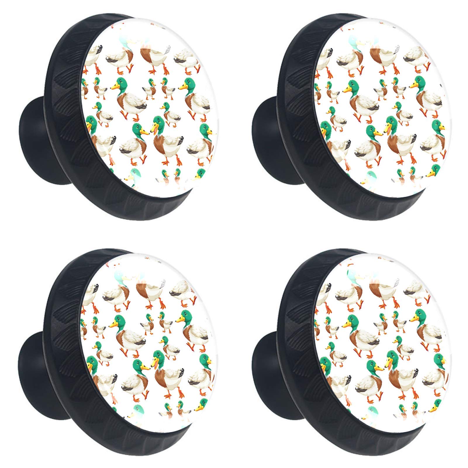 Boutons de placard ronds en verre vert 30 mm motif canards lot de 4