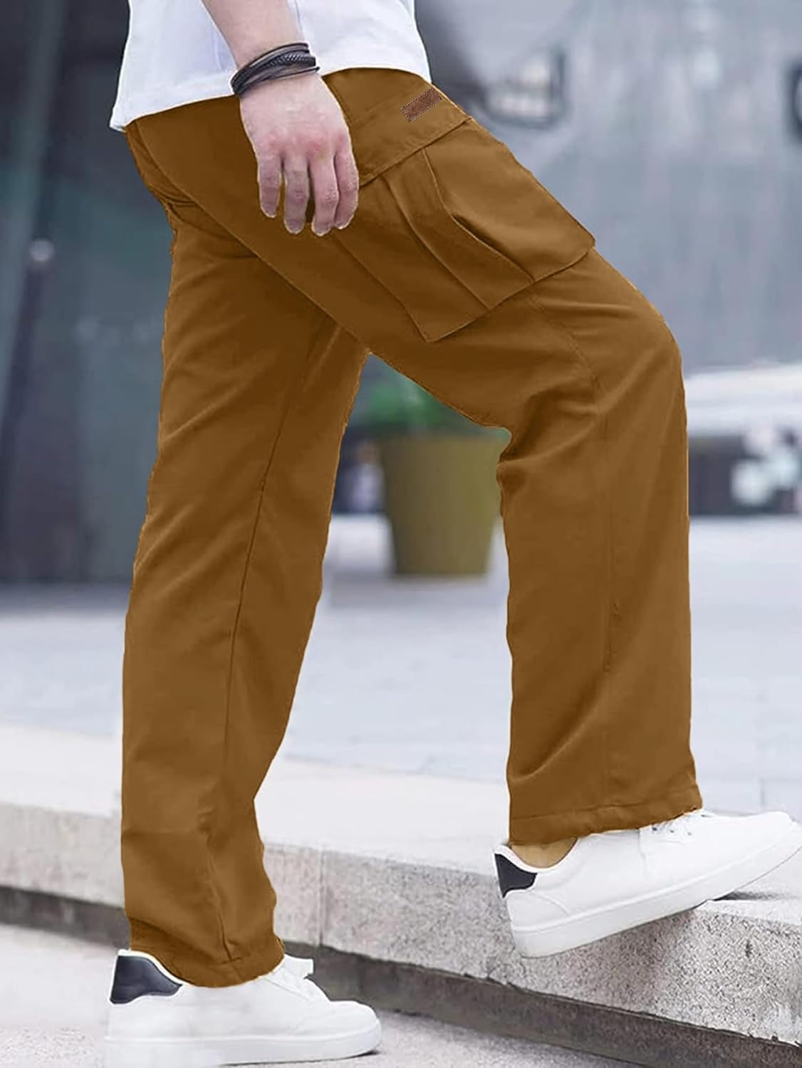 Comdecevis Men's Casual Cargo Pants Workout Joggers Stretch Sweatpants Hiking Drawstring Tactical Pants with Multi Pockets - Image 3