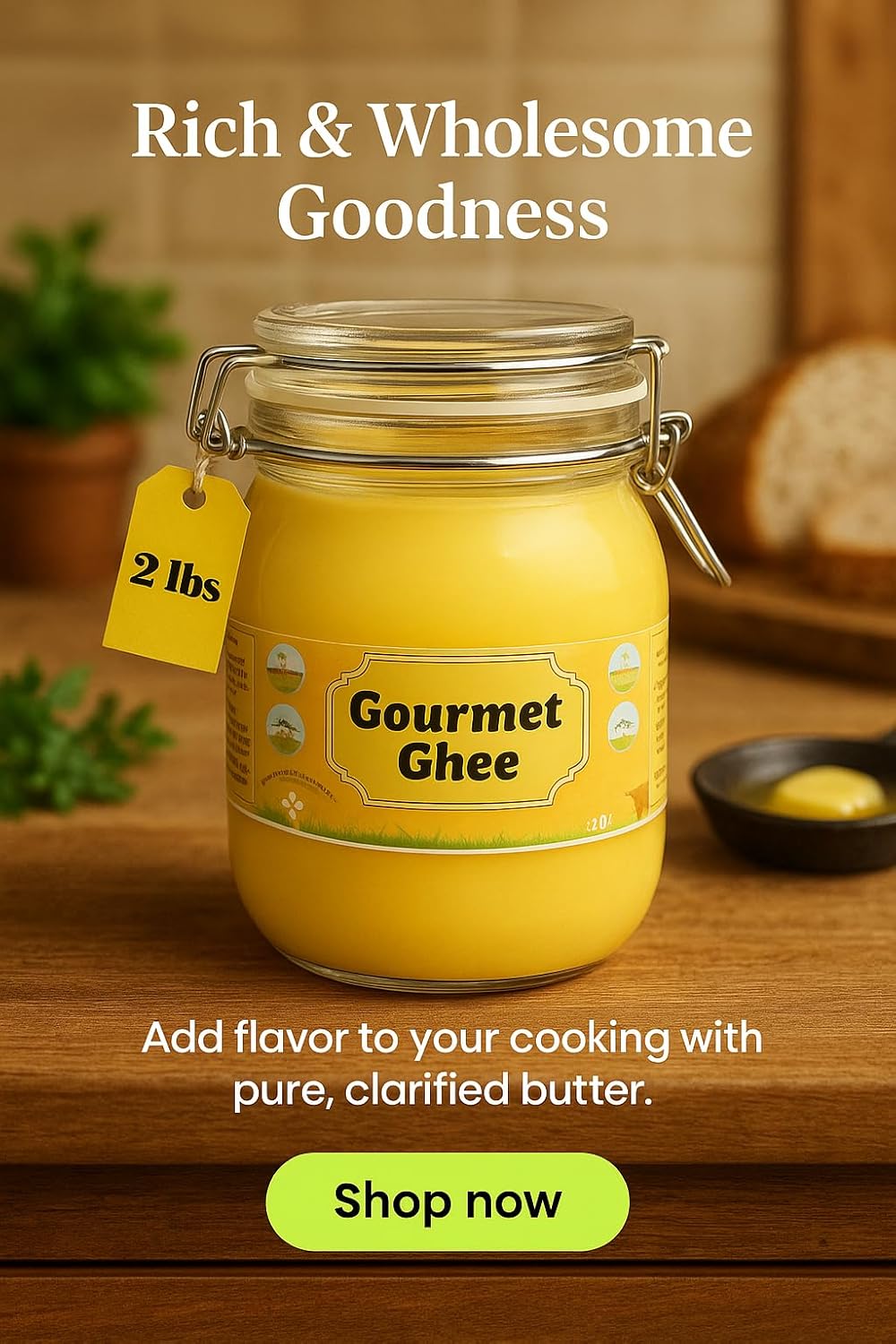 Premium Gourmet Ghee — Dairy Free Butter Alternative for Cooking, Baking & Frying, High Heat Fat, Versatile Energy, Gut, and Immune Health Support 2 lb (32 oz)