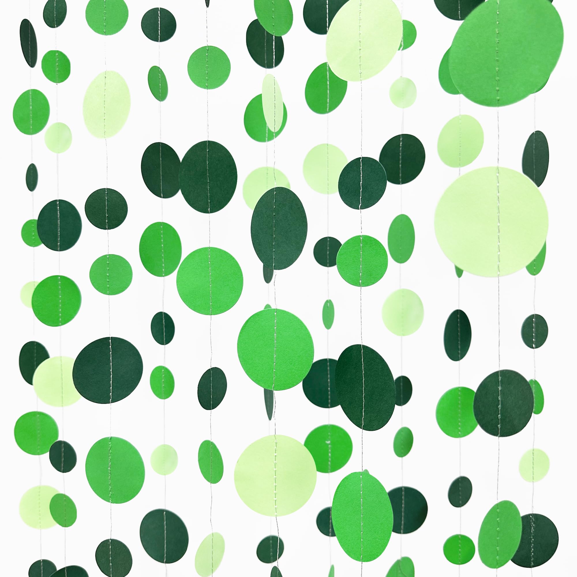 Green Party Decorations Ombre Green Circle Dots Garland Hanging Paper Polka Dot Streamer for Birthday Wedding Bridal Shower Summer Spring Easter St Patrick’s Day Golf Tea Party Supplies