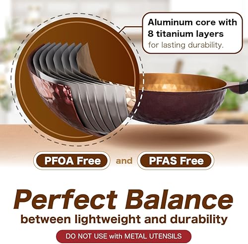 Miniatura 6 de Sartén wok híbrida antiadherente de alta calidad, hecha en Corea con revestimiento de titanio, sin tapa, compatible con múltiples utensilios de