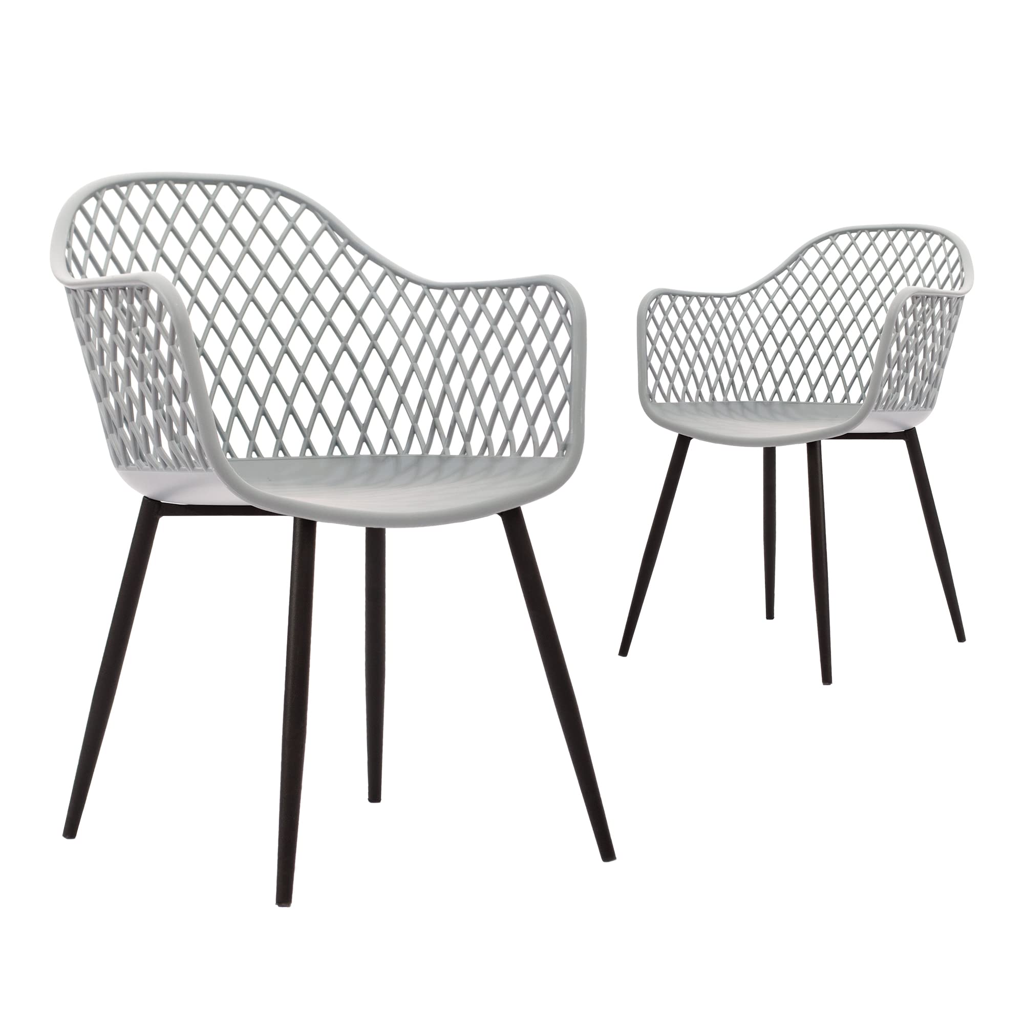 CangLong Modern Metal Legs Easily Assemble Mid Century Molded Plastic Shell Arm Hollow Out Chair for Living, Bedroom, Kitchen, Dining, Waiting Room, Set of 2,Grey