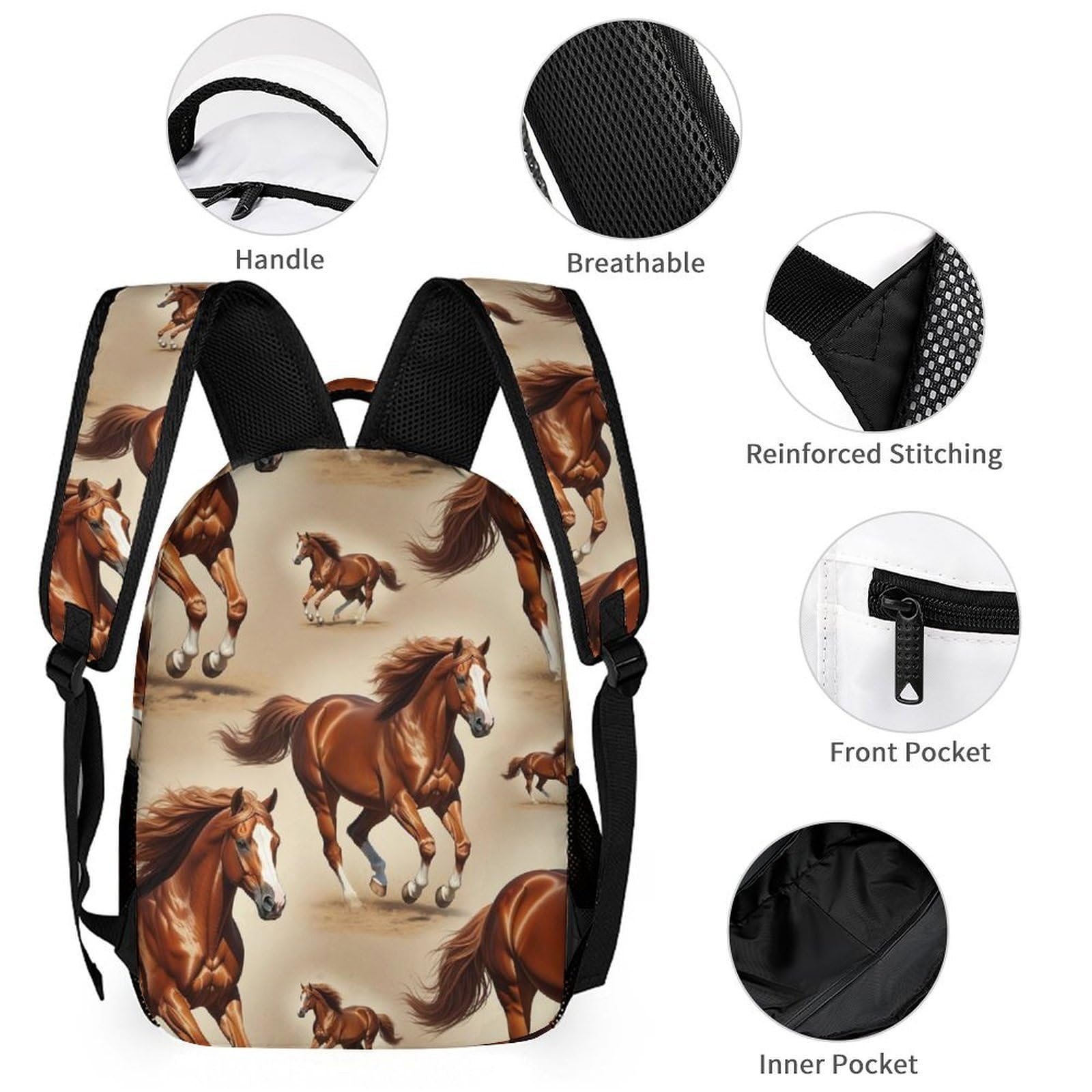 Juego de mochila de viaje con bolsas para el almuerzo y neceser Caballo (16) Caja de almacenamiento para mochila