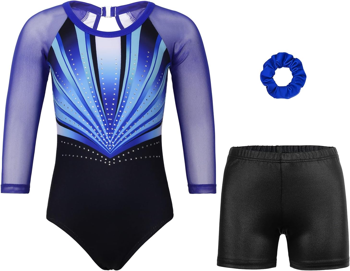Gymnastics Leotards for Girls With Shorts Sparkly Ballet Dance Long Mesh Sleeve