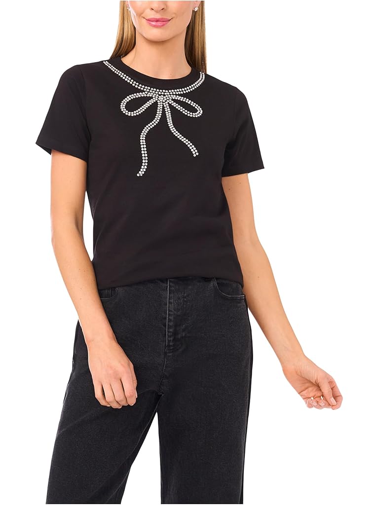 Black CeCe Bow Gem Trim T-shirt