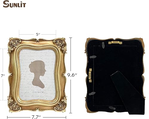 Miniatura 2 de Sunlit Marco de fotos vintage de 5 x 7 pulgadas, marcos de fotos antiguos de lujo con parte frontal de cristal, pantalla de fotos, para colgar en la