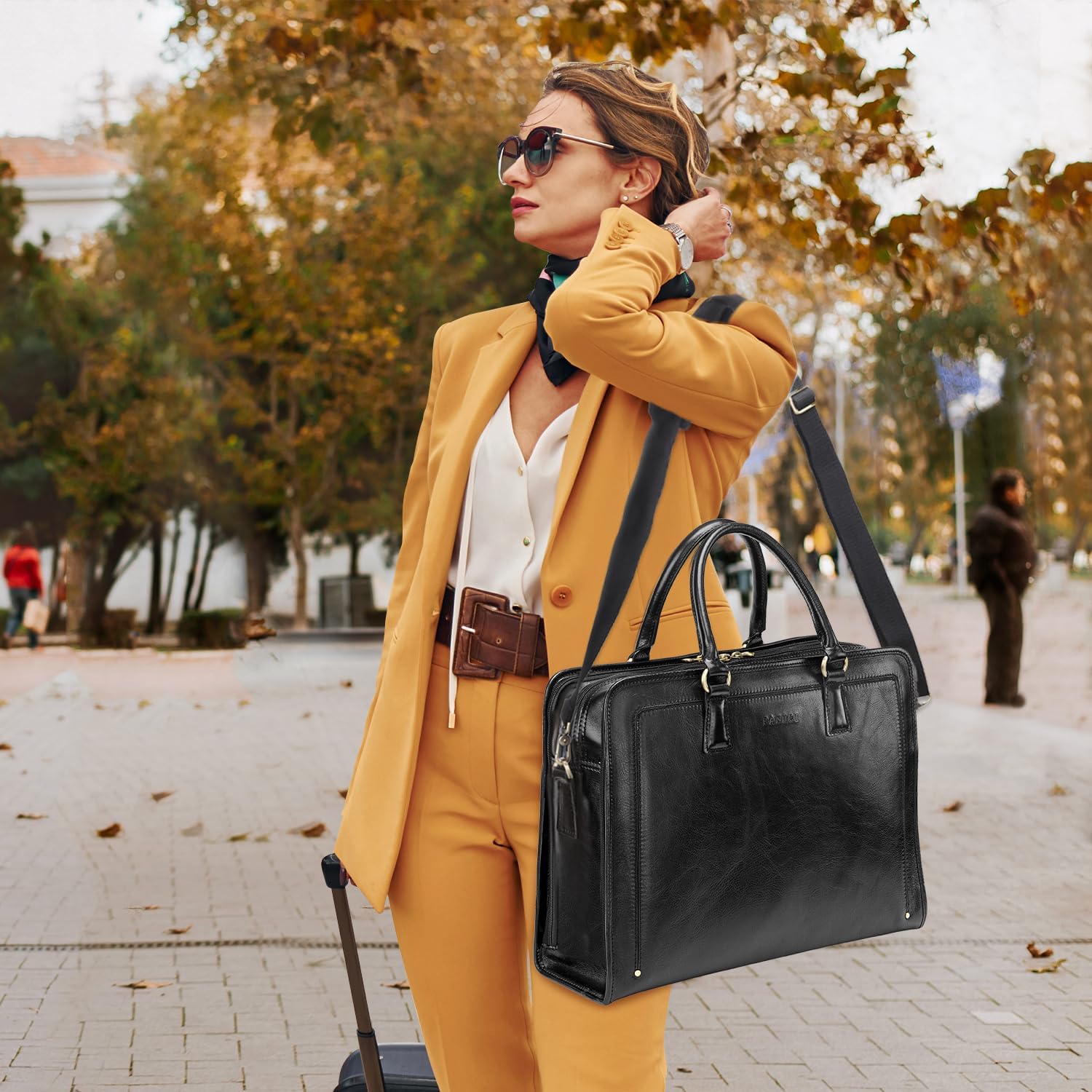 Banuce Genuine Full Grains Italian Leather Briefcase for Women 15.6 Inch Laptop Bag for Work Black - Image 3