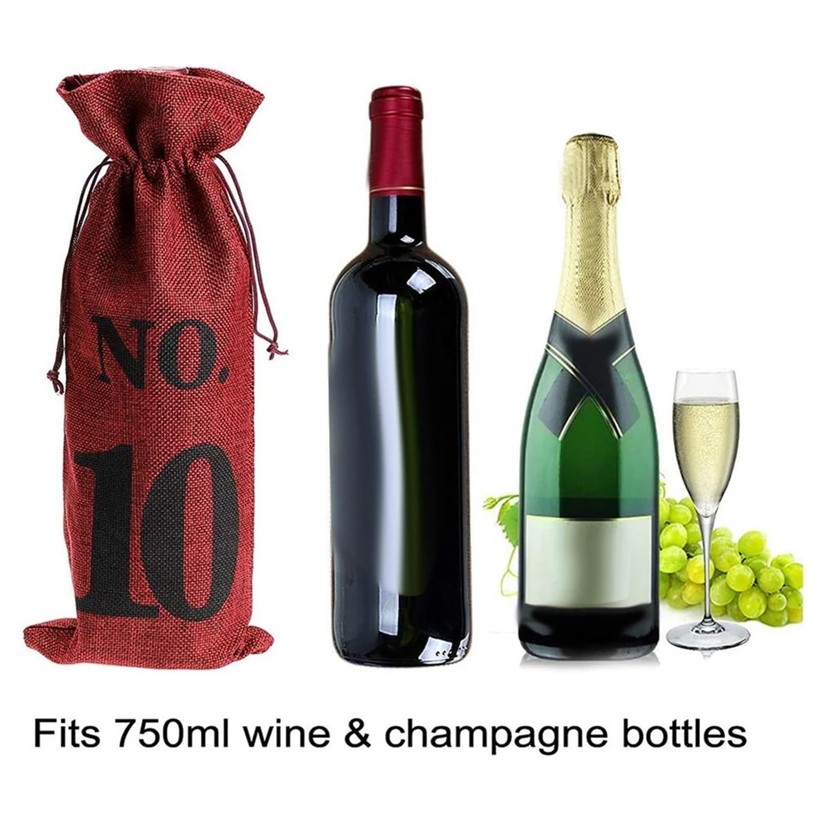Weinbeutel für Flaschen, 2 Stück, geeignet für mit Kordelzug, nummerierte Weinflaschen-Geschenktüten, Blindabdeckung, Verkostung, Jute zum Aufbewahren und Transportieren von Wein, Schwarz