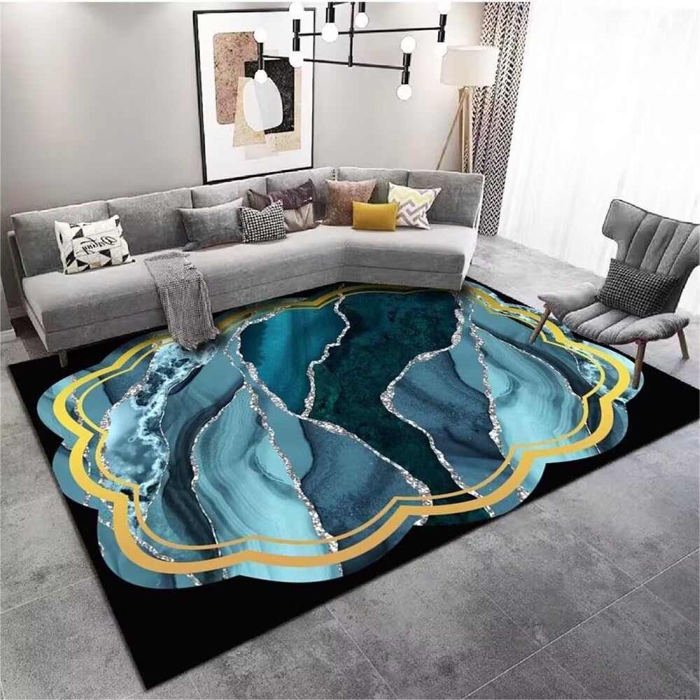 Tapis bleu 100x200cm pour chambre aesthetic ado et adulte style abstrait shaggy