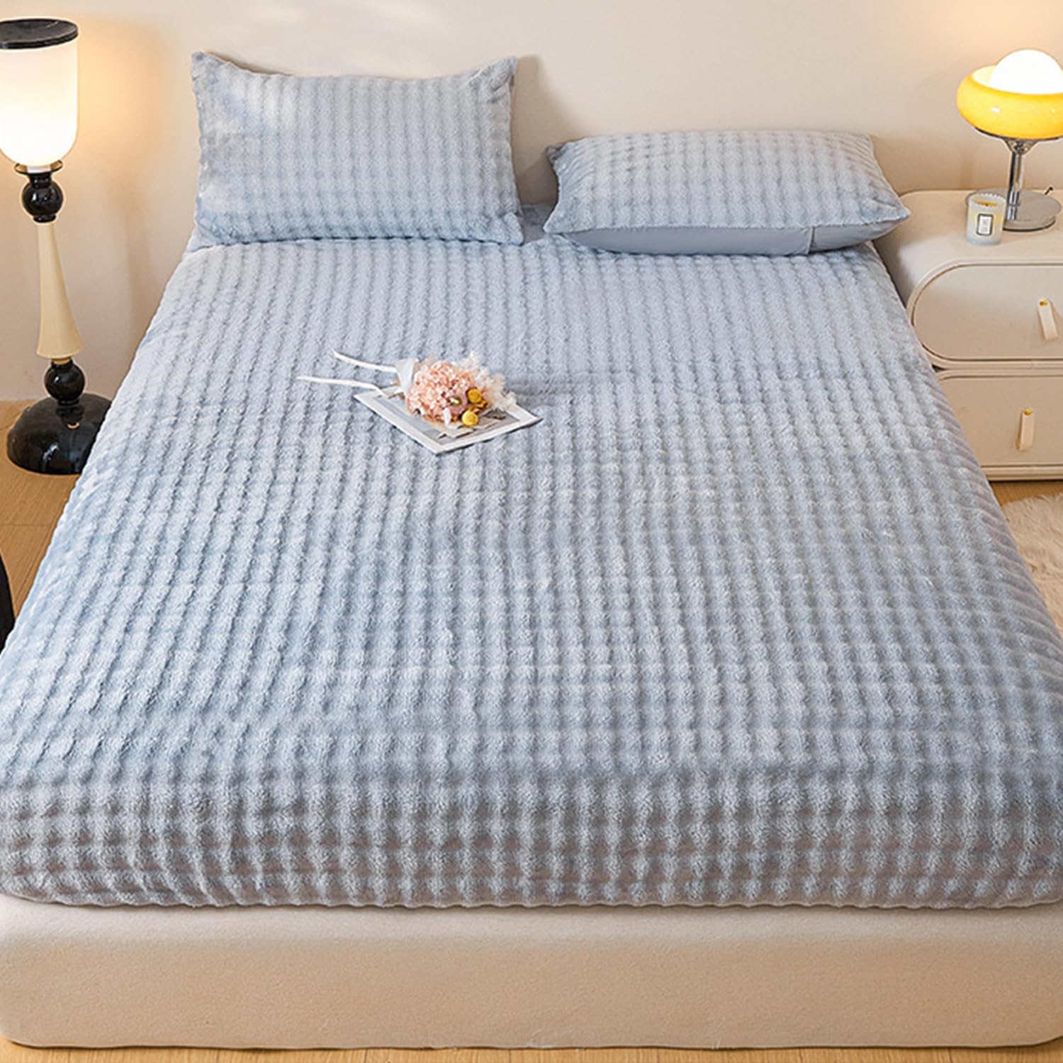 Protector De Colchón De Terciopelo para Queen King Size Suave Cómodo Hoja Montada con Bolsillo Profundo De 11" Cubierta De Colchón con Banda Elástica De 360°,Gris,150 * 200cmQUEEN