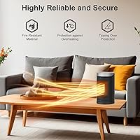 Vista 3 de Space Heater, WINHL Small Portable Electric Heaters for Indoor Use with Thermostat and Remote, 70°Oscillation, 12H Timer, 5 Modes, 1500W PTC Ceramic