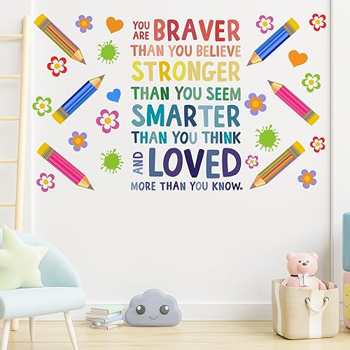 Calcomanías de pared con citas inspiradoras para niños, decoración de aula, calcomanías de pared coloridas con texto positivo y murales para