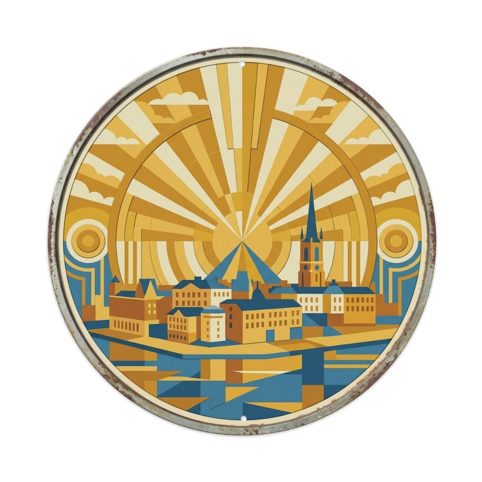Stockholm Radiant Cityscape Travel Vintage Metal Tin Sign Plaque Wall Decor for Cafe, Club Bar, Office, Garden Metal Poster 8x8Inch