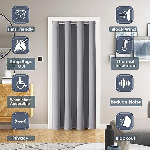 Miniatura 2 de ChrisDowa - Cortinas opacas de privacidad, con ojales, para puerta, dormitorio, armario, con aislamiento térmico, cortina separadora de ambientes, 1