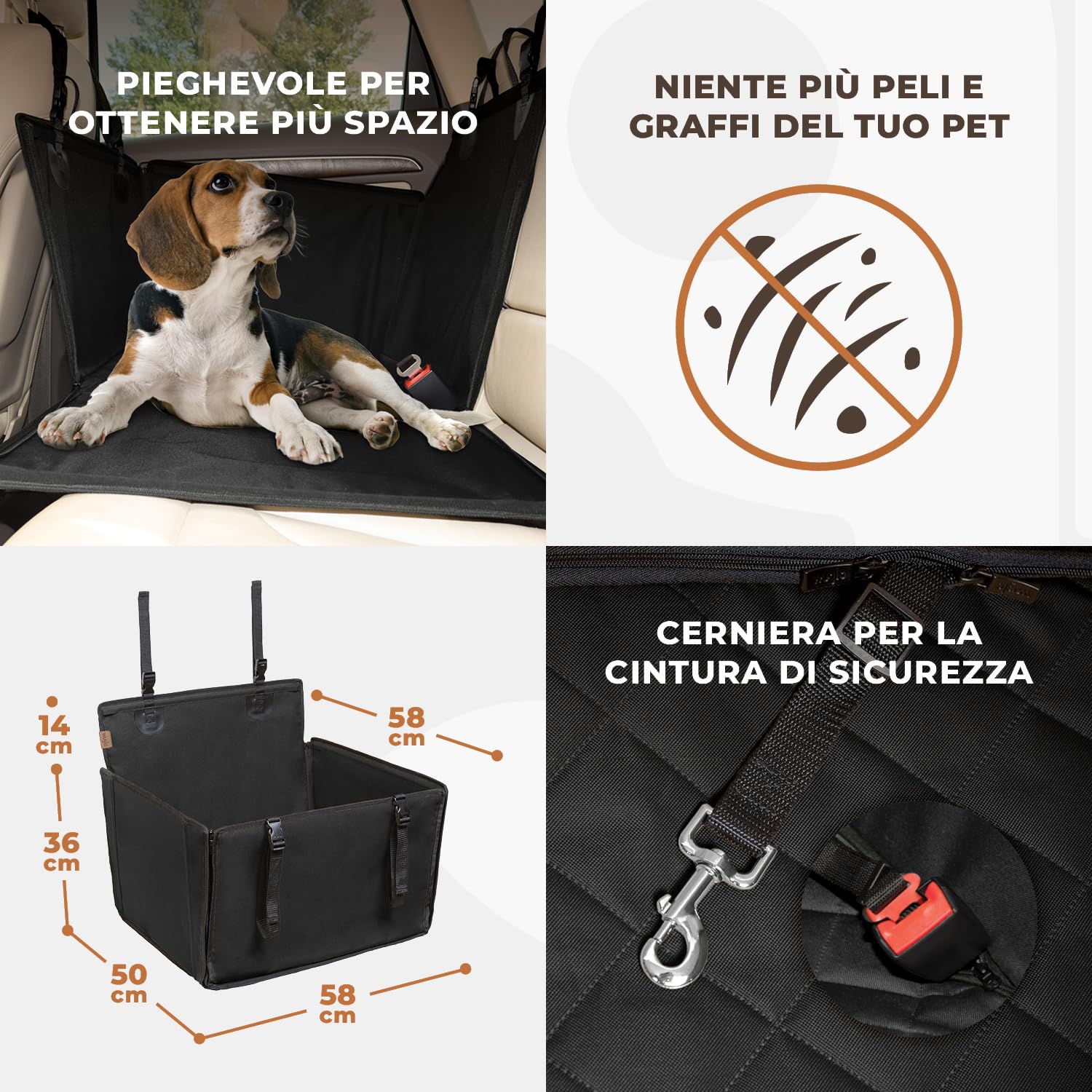 Seggiolino Auto Extra Stabile per Cani di Piccole e Medie Dimensioni - Seggiolino Cane Auto Rinforzato con 4 Cinghie di Fissaggio - Trasportino per Cani Auto Impermeabile per Sedile Posteriore