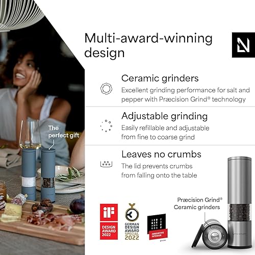Miniatura 2 de LARS NYSØM Juego de molinillo de sal y pimienta manual, molinillos de sal y pimienta de acero inoxidable con molinillo de cerámica ajustable, diseño