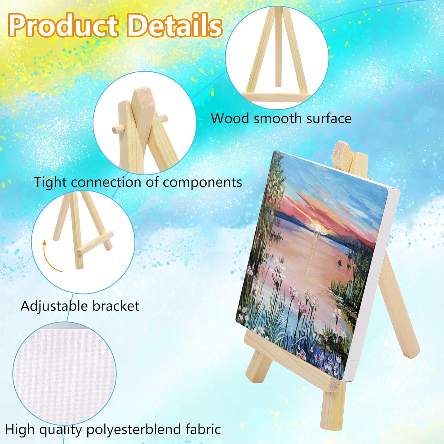 32 Pack Canvas and Easel, 4 x 4 Inch Stretched Canvases Small Painting Canvas with Mini Easel, Art Canvases for Kids Painting Party Craft Acrylic Pouring Oil Water Color