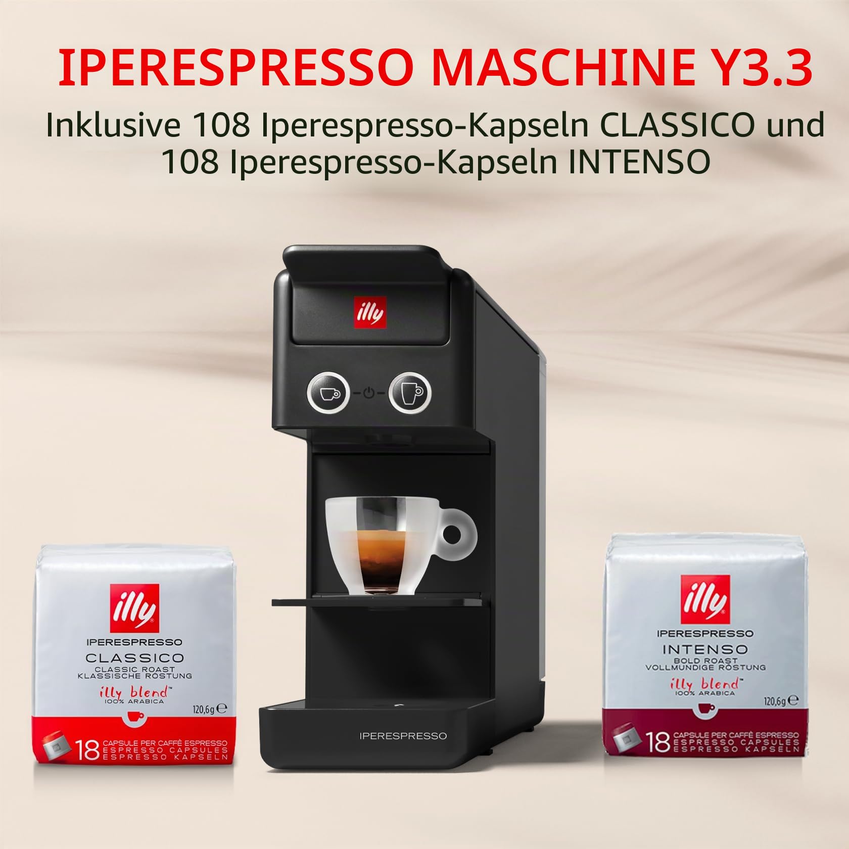 illy Y3.3 Hyperespresso-Kaffeemaschine Schwarz 216 Kapseln Classic Intenso