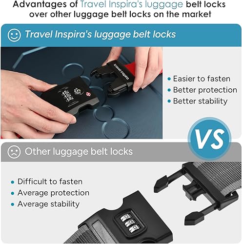 Miniatura 7 de Travel Inspira - Correa para equipaje con candado de combinación conforme a la TSA, ajustable, fácil de usar, protege tu equipaje - Rojo