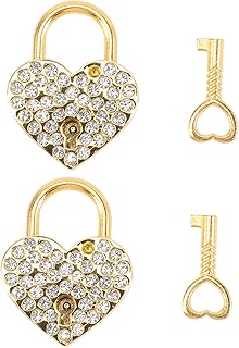 Housoutil 2pcs Keyed Padlocks Gold Rhinestones Mini Rhinestones Coin Bank Lock Drawer Suitcase Lock Heart Mini Padlock Rhinestones Heart Lock Small Rhinestones Locks Love Lock with Keys
