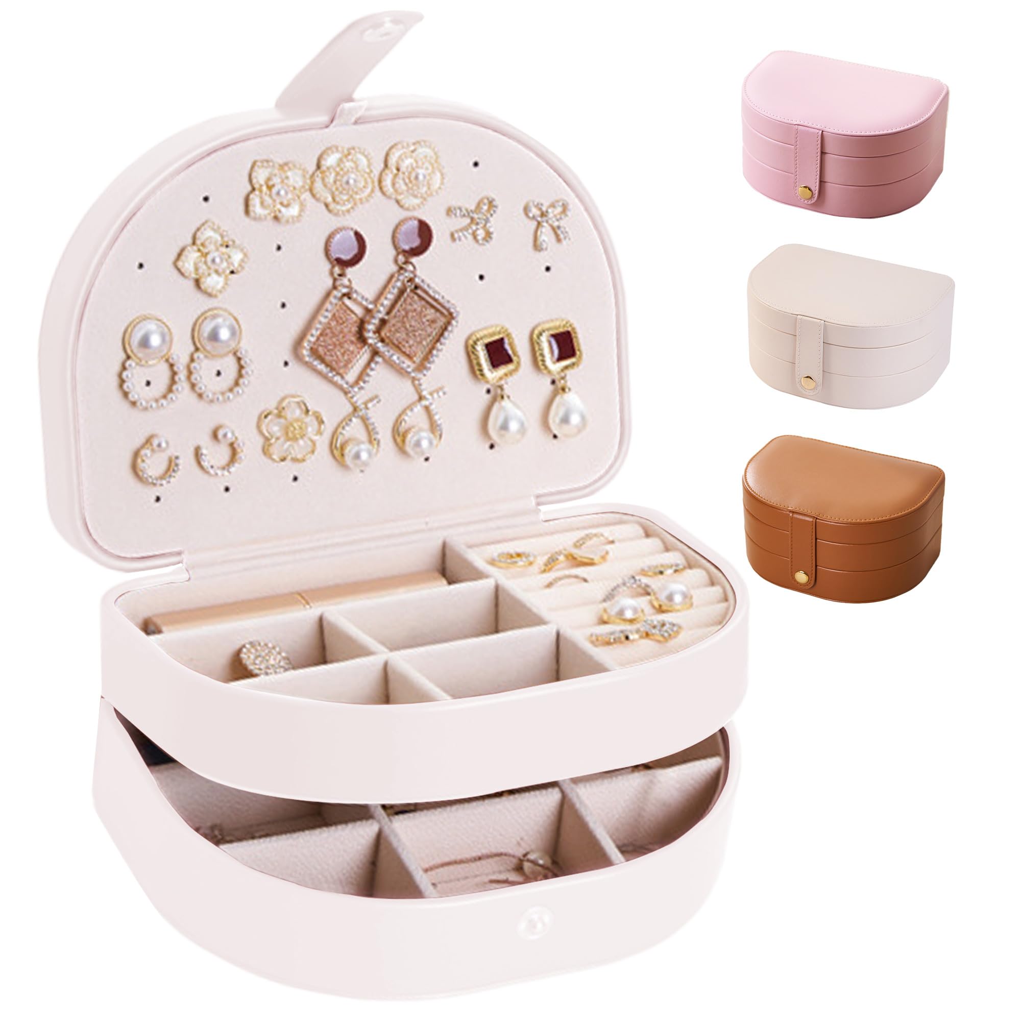 Meifannao Travel Jewelry Case Small Jewelry Box Jewelry Organizer Storage Case 3 Layer Portable PU Leather Jewelry Travel Case for Girls Womens