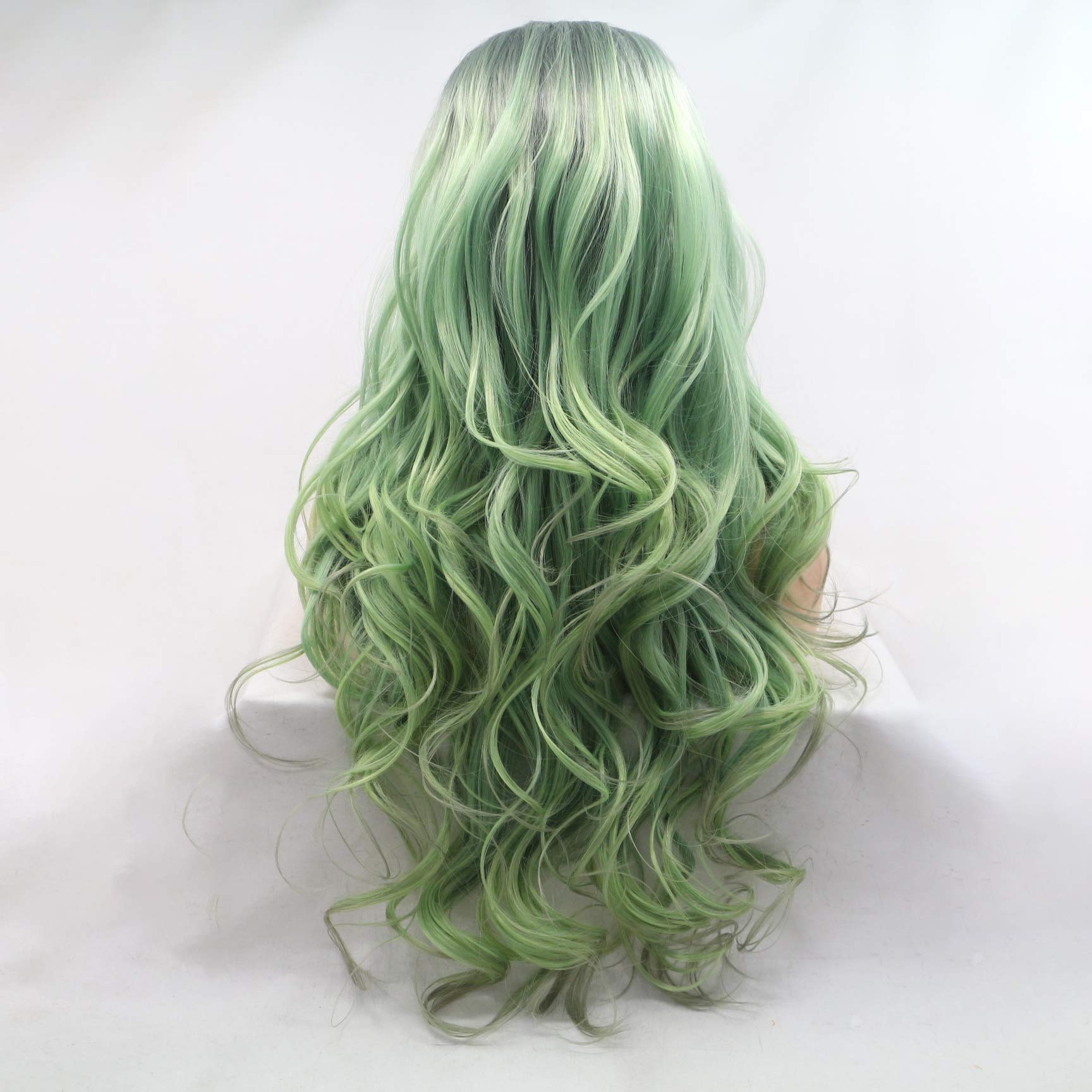 Karissa Ombre Grüne Mode Wasser Welle Synthetische Lace Front Perücken für Frauen Mittelteil Beste Glueless Hitzebeständige Hochzeit Billig Perücke Täglichen Make-Up 24 zoll