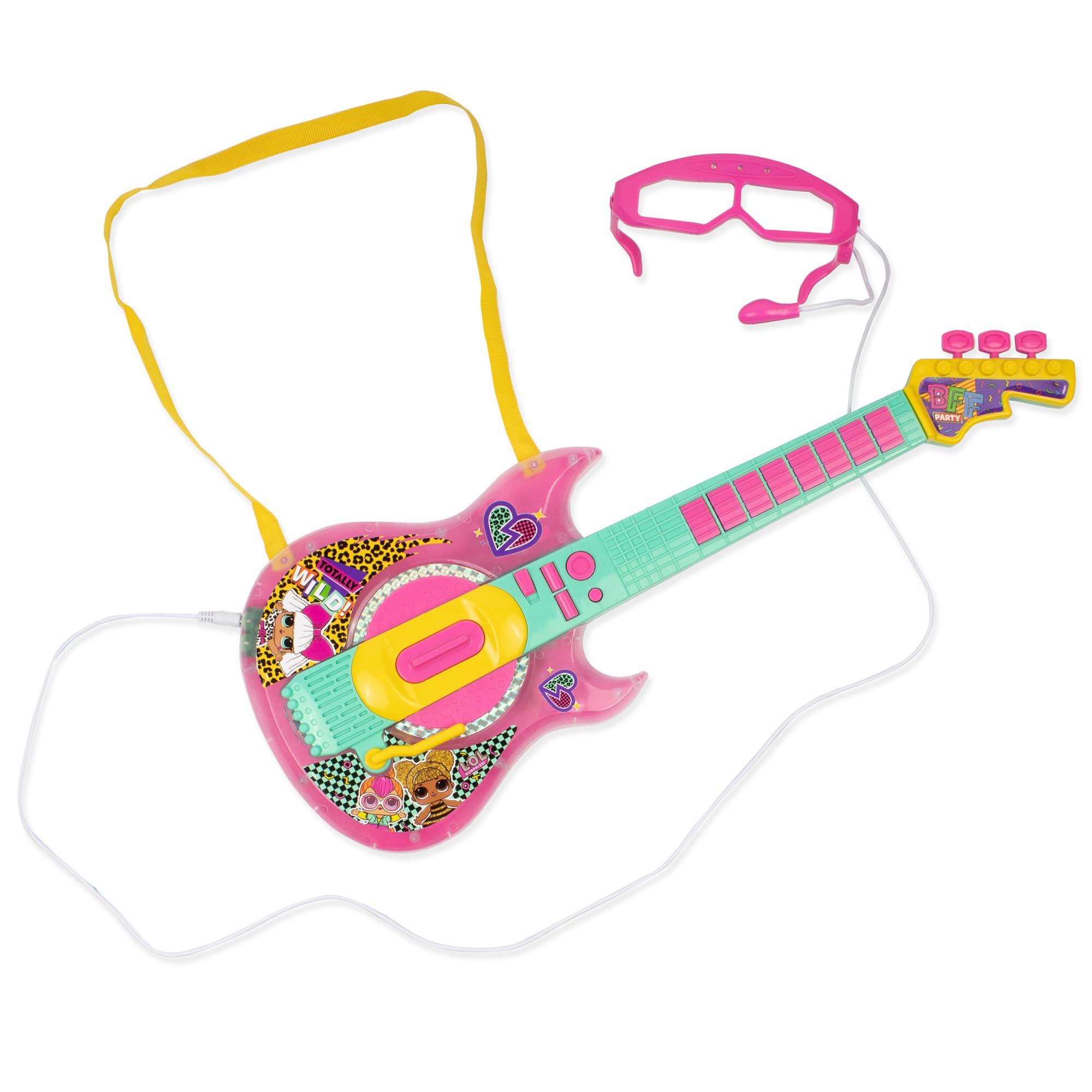 LOL Surprise: Superstar Guitar Set - Pink, Teal, Yellow - Lights & Sounds, Instrument Toy w/Strap, Glasses with Microphone, Kids Musical Toy Ages 3+