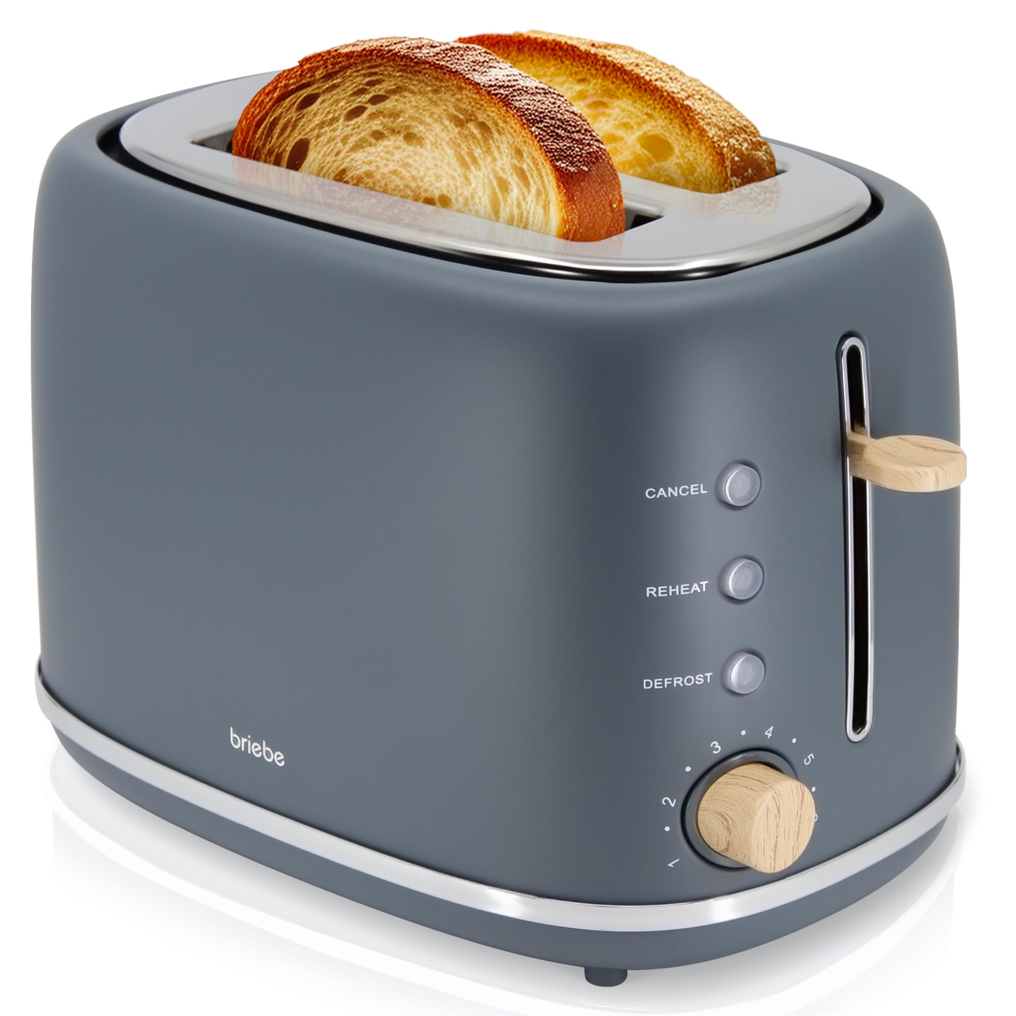briebe Nordic Tostapane a Fessura Larga a 2 Fette, 6 Livelli di Tostatura, Pinze + Bollitore Elettrico 1,7L Cordless, Ebollizione Rapida 2200 W, senza BPA, Set Colazione Design Nordique, Grigio