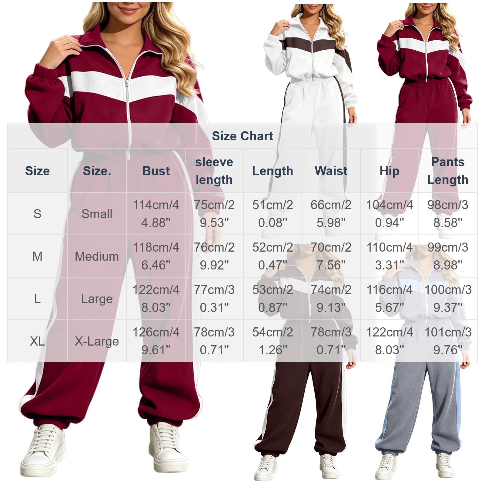 Tuta Donna Sportiva Completo Jogging Giacca e Pantaloni 2 pezzi | Righe Tute, Colori a Contrasto Cappotto con Cerniera e Pantaloni con Cintura Elastica Set Due Pezzi per Autunno e Inverno