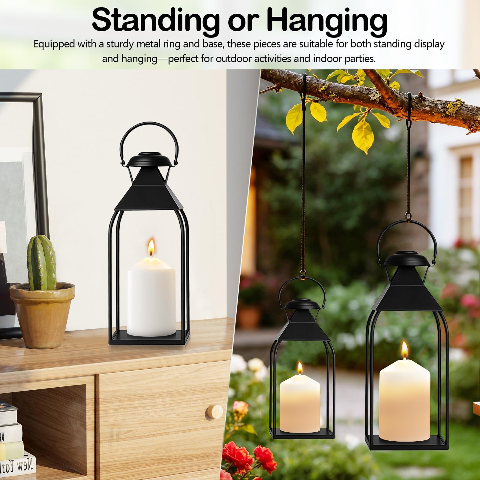 Lanterne Bougie Décorative Noire, 3 Pièces Lanternes Jardin pour Bougies Bougeoirs en Métal (sans Bougies), Lanternes Suspendues pour Intérieur Extérieur Fête de Mariage Maison Salon Cheminée