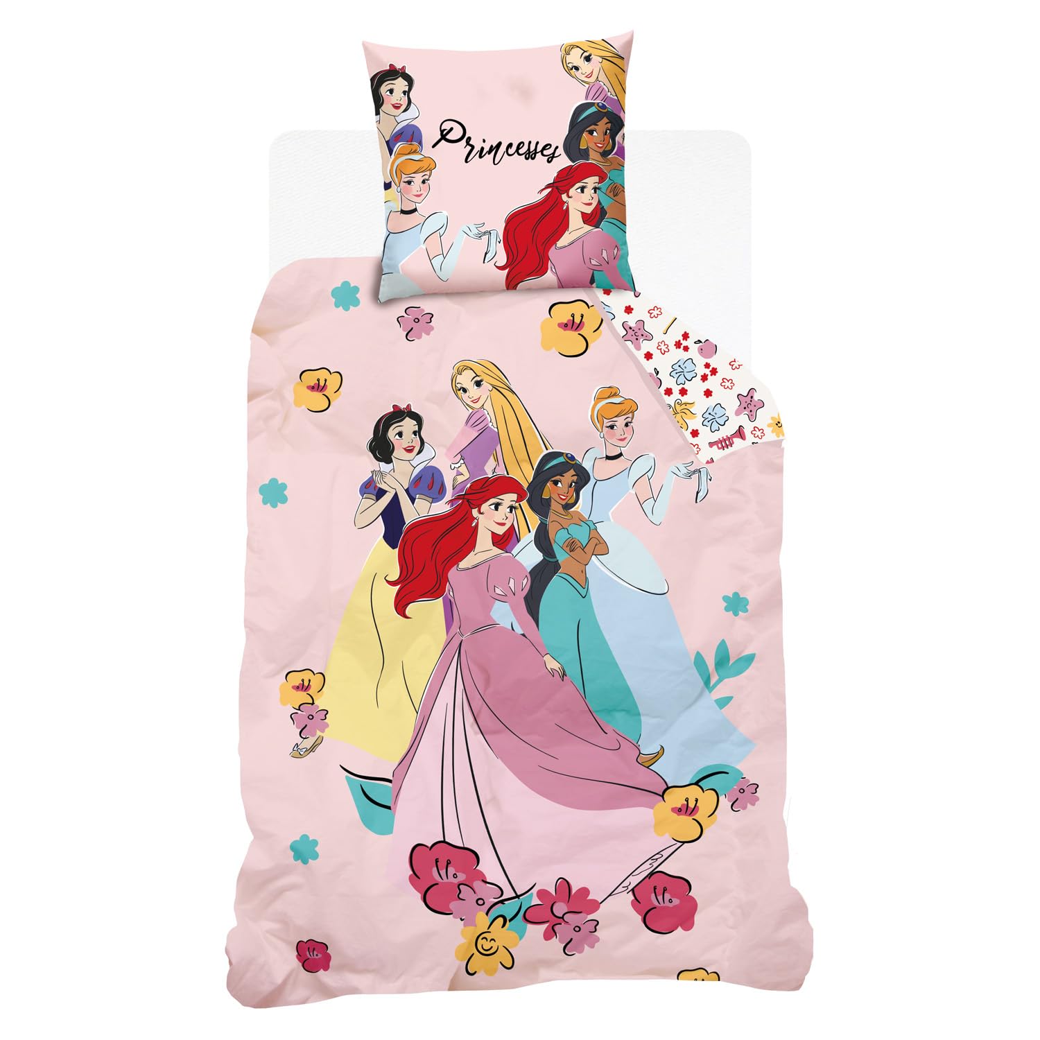 Housse de couette Princesses Disney en coton beige 140x200 cm, cadeau idéal enfant