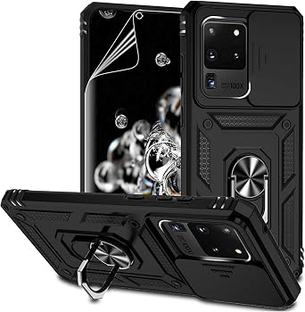 for Samsung Galaxy S20 Ultra Case with Camera Lens Cover HD Screen Protector, Military-Grade Drop Tested Magnetic Ring Holder Kickstand Protective Phone Case for Samsung Galaxy S20 Ultra 5G Black