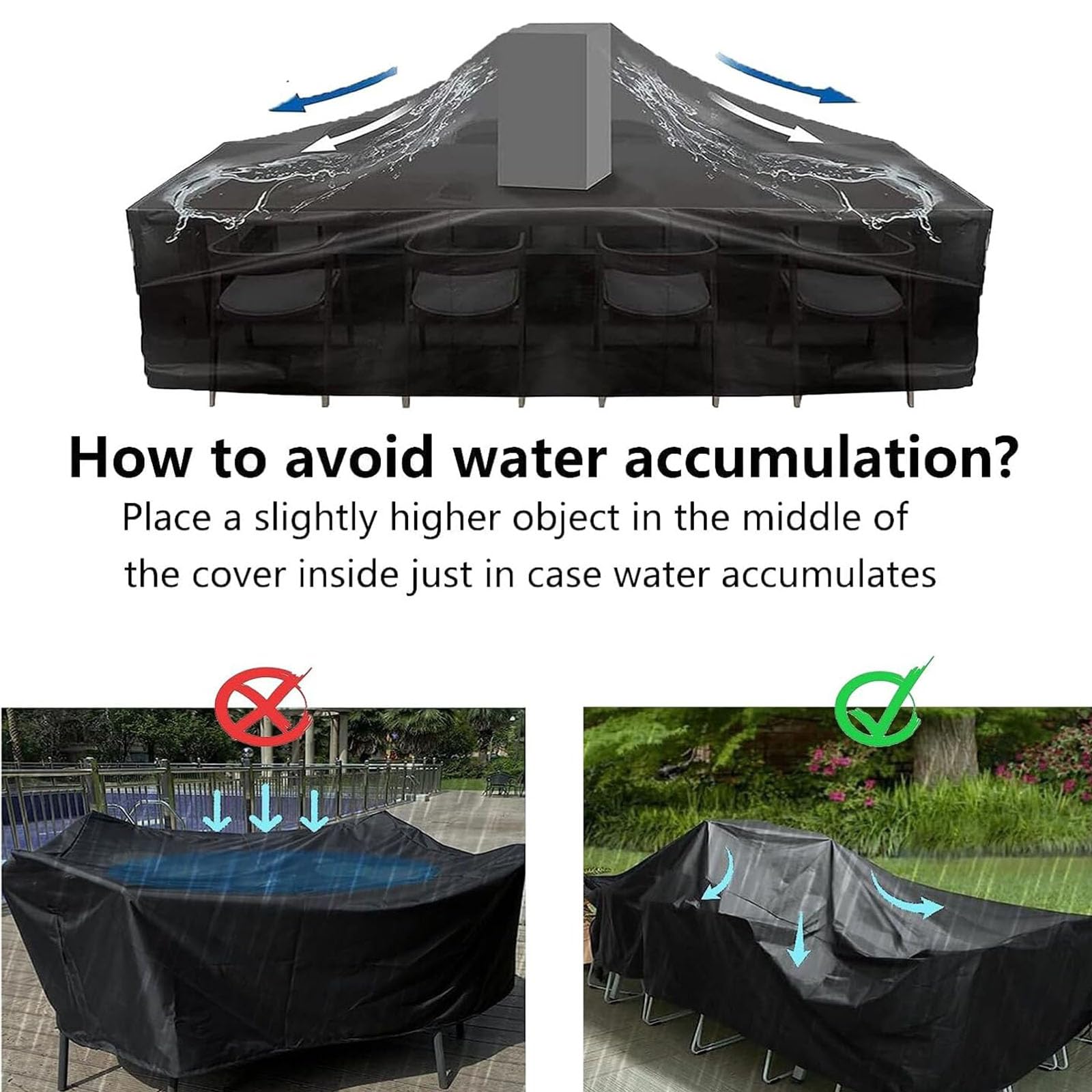 Funda impermeable para muebles de jardín, 260 x 200 x 80 cm, protección 600D, resistente a la lluvia, nieve, polvo, patio, rectangular, con hebillas resistentes al viento, para muebles de