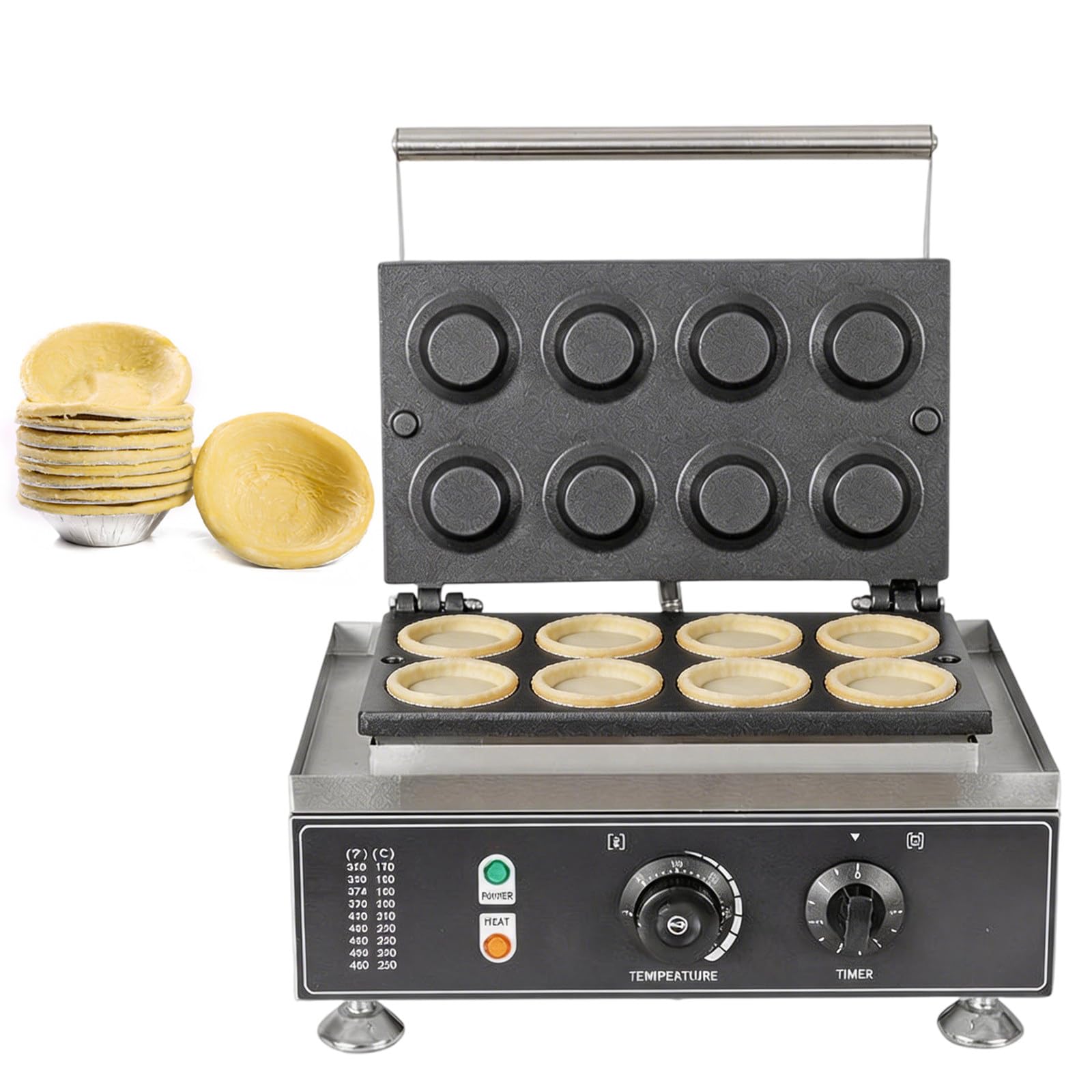Wangyingxu Commercial Egg Tart Crust Machine, 1550W Mini Egg Tart Machine, with Timing Function, 8 Holes Double-Sided Heating 50-300℃, for Home Kitchens, Bakery Stores, Party Gatherings
