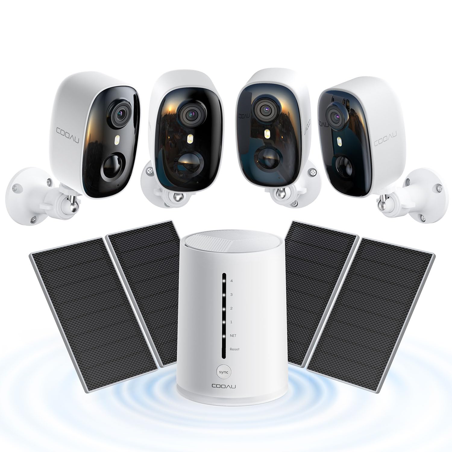 COOAU Cámara de seguridad solar inalámbrica de 4 MP/2.5 K para exteriores, con tarjeta SD de 64 GB, visión nocturna a color, WiFi de doble banda (2.4 GHz y 5 GHz), sin tarifa mensual, alimentada por