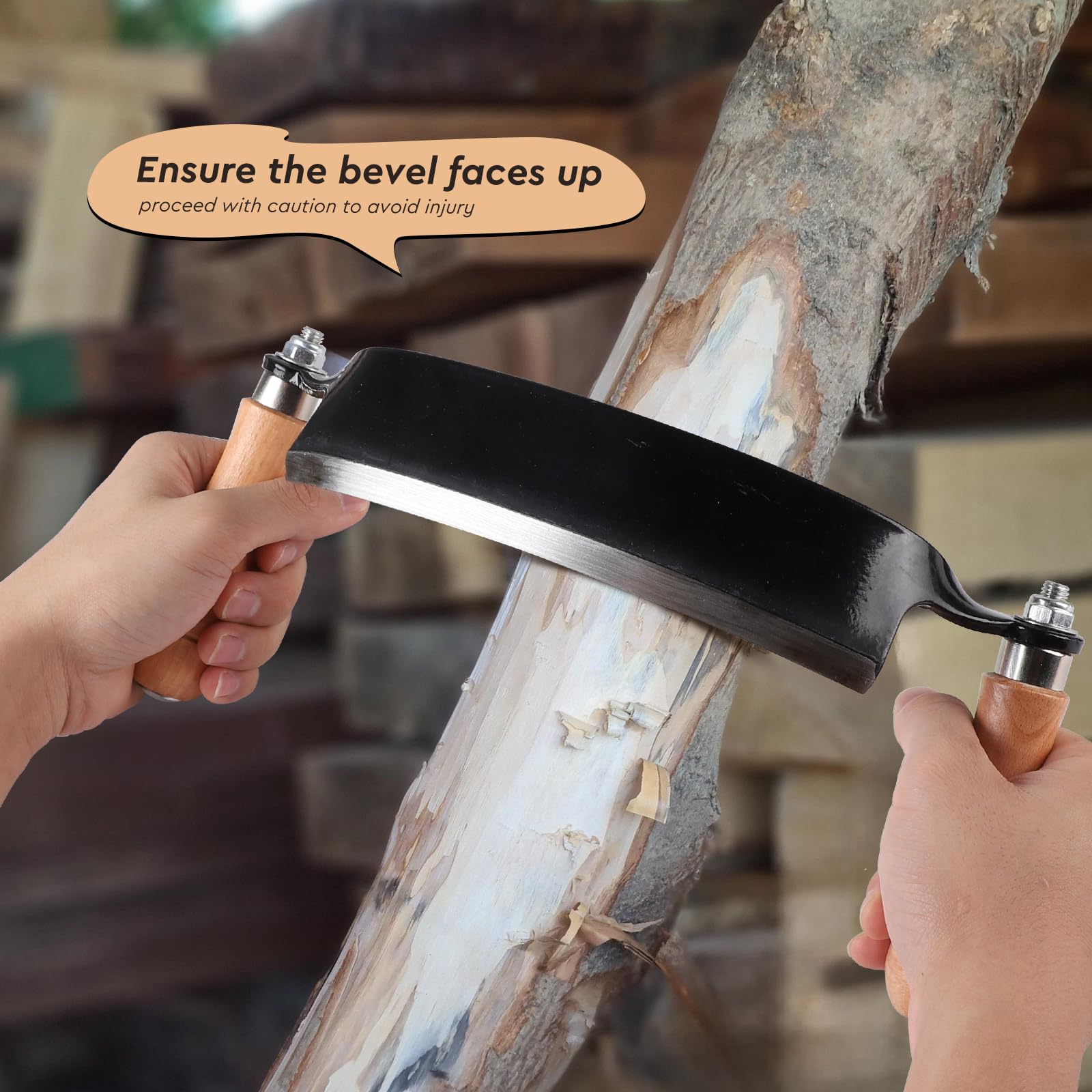 SWAWIS 200mm Couteau à Écorcer du Bois Courbé avec Protection de Lame et Poignée Antidérapante, Acier à Haute, pour Charpentiers Menuisiers Bûcherons(8'')