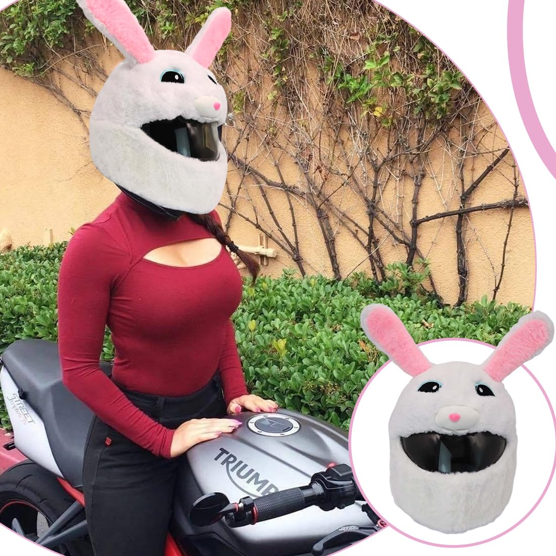 GXGM Copricasco Per Moto Integrale Modulare, Coniglietto Carino Manicotto, Per Esterni Per La Decorazione Di Caschi (Senza Casco)