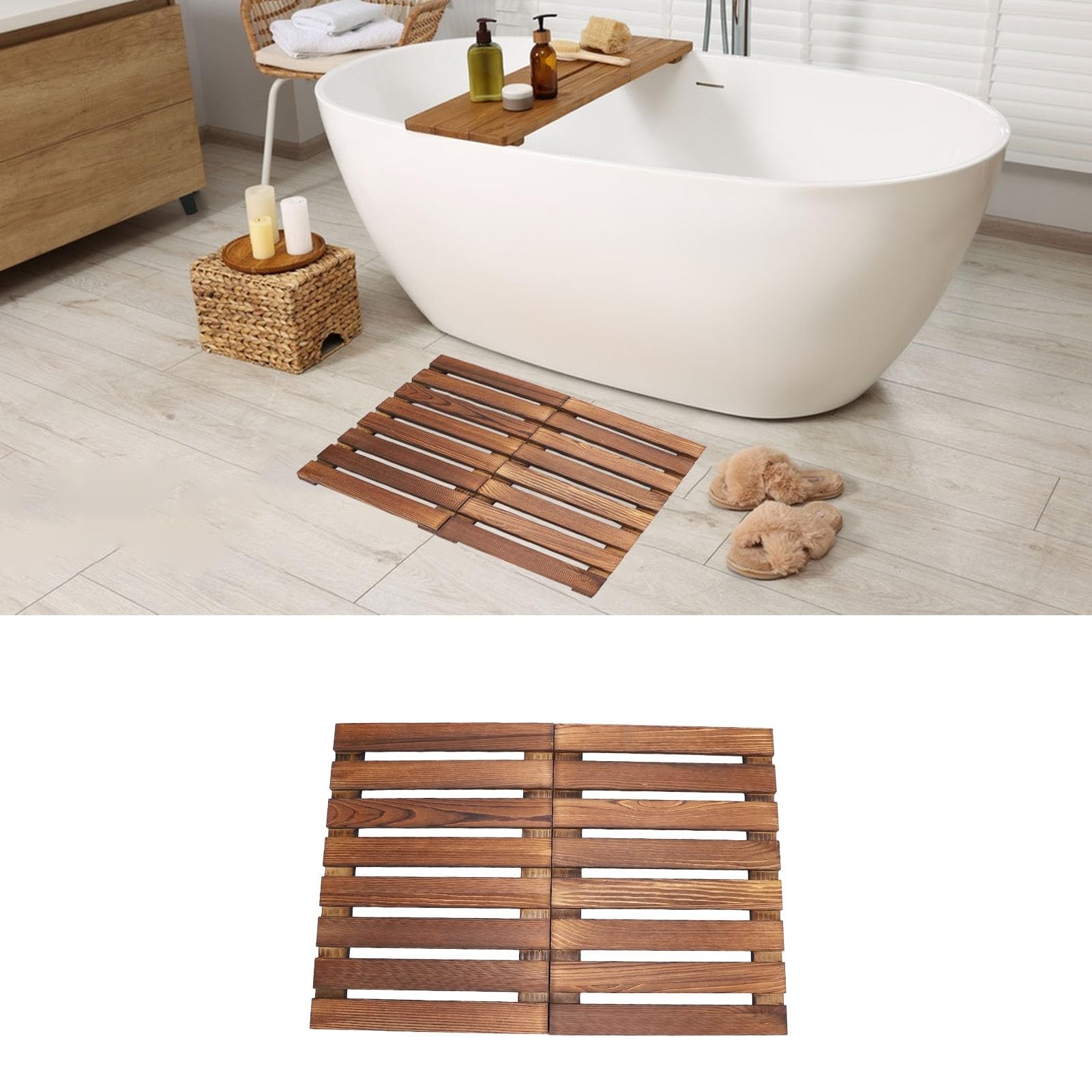 Tappetino da bagno pieghevole in legno, doccia, bagno, versatile, for uso interno ed esterno, pavimento for spa, sauna, piscina