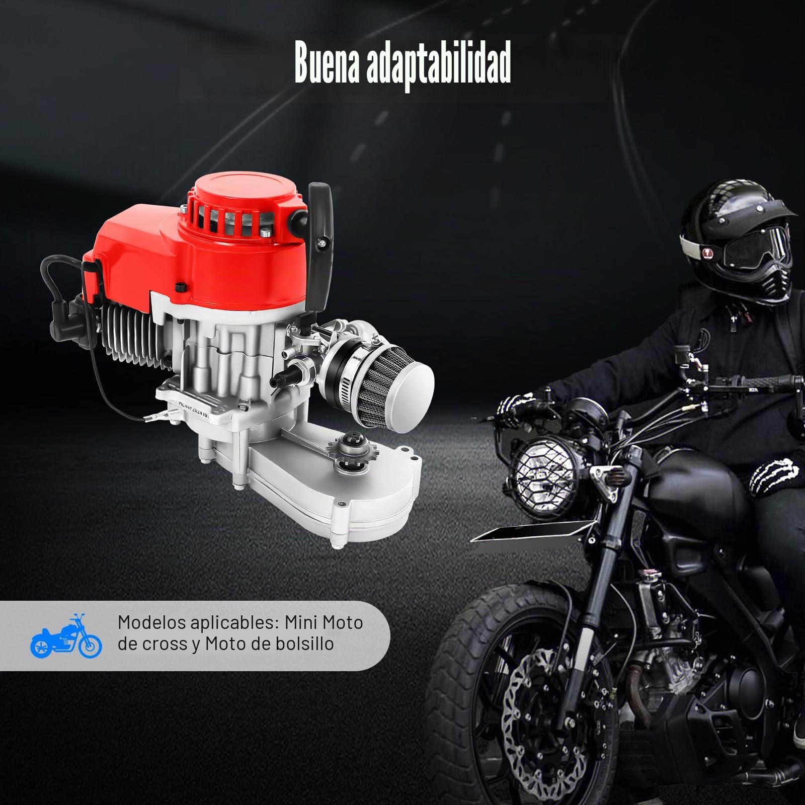 Pocket Bike Motor 49 ccm Motor de 2 tiempos 44 mm de orificio, Pocket Quad Motor L7TC bujías tamaño mini motor de gasolina motor de gasolina con asas y cable de acelerador, motores de pocketbike