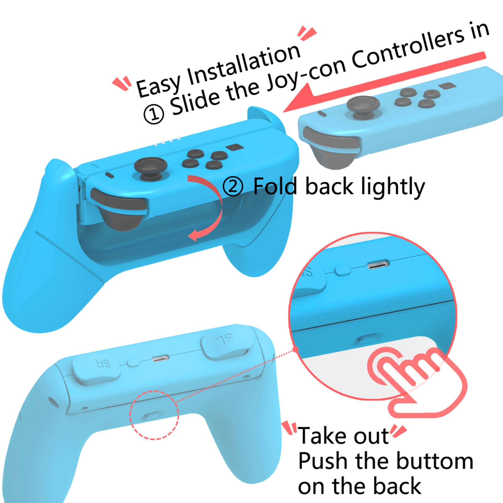 Grips (Poignée) Compatible avec Switch Joy-Cons, Poignée Joy-Con Controller pour Switch Joy-Con, Bleu et Rouge [2 pièces]