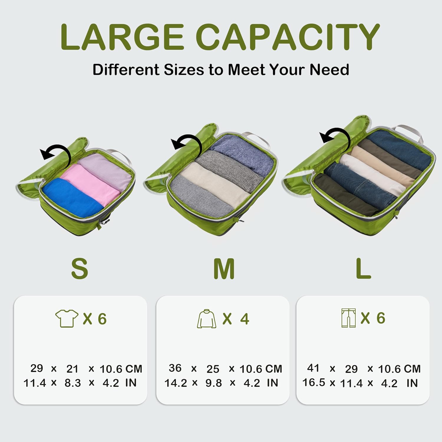 Cipway Compression Packing Cubes, Ultralight Luggage Organizer Bags, Travel Essentials for Carry on Suitcase (3 Piece,Green) - Image 6