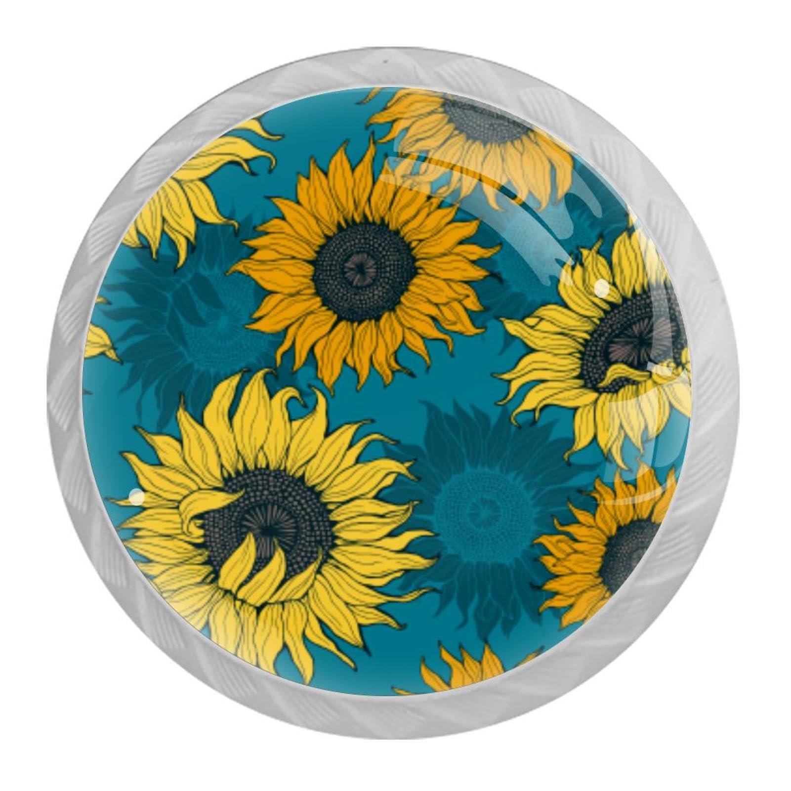 Tqmspg Multi13 4 Pieces Drawer Pulls Sunflowers Door Knobs Dresser Handles For Kitchen Wardrobe Cupboard Hardware Furniture