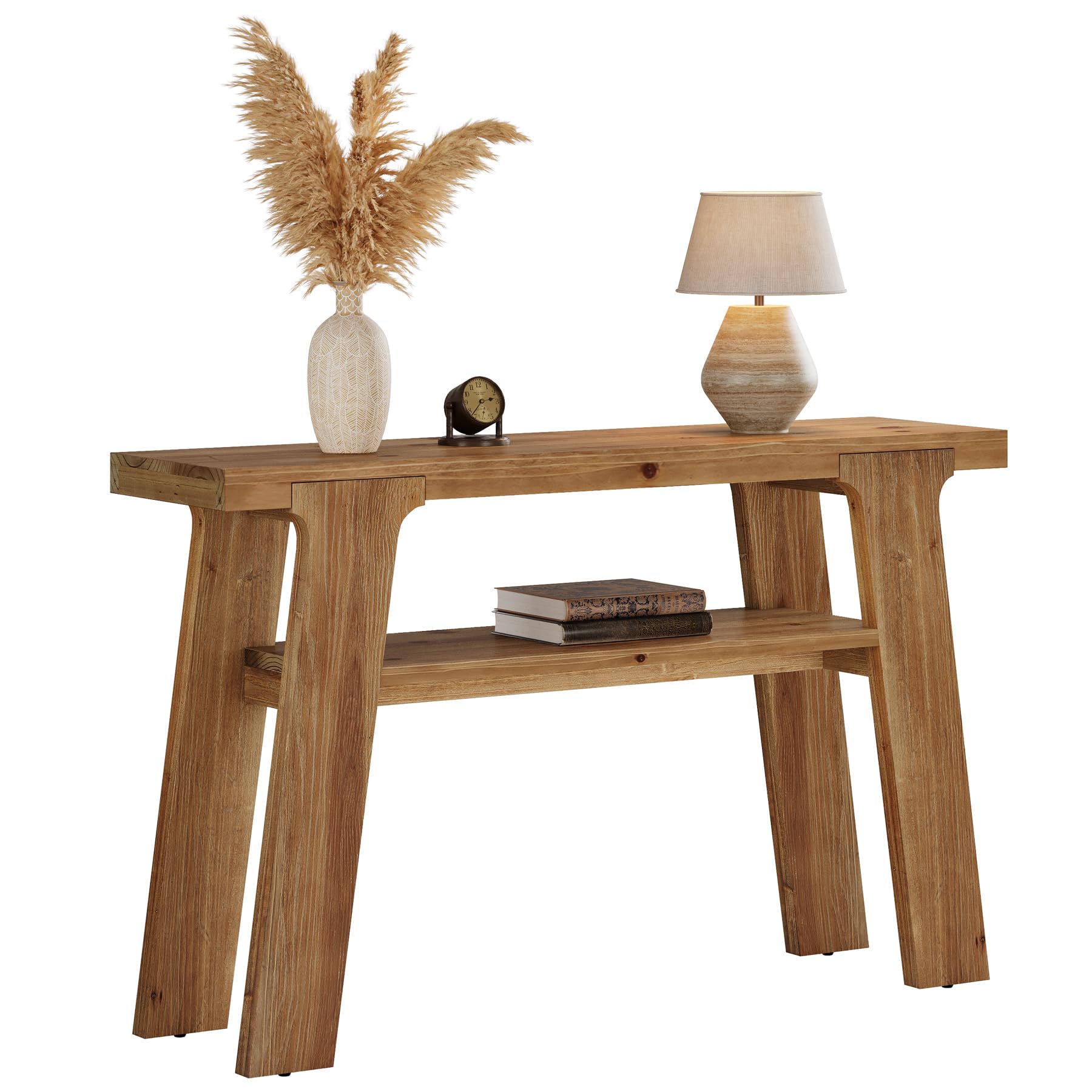 TRIBEWOOD Farmhouse Solid Wood Console Table, 120 x 30 x 80 cm, Narrow Console Tables with 2-Tier Storage for Living Room, Hallway, Entryway, Behind The Couch, Easy Assembly