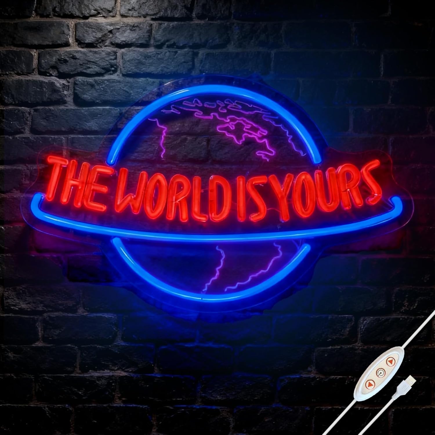The World Is Yours Neon Signs for Wall Decor, Dimmable Logo Neon Light, LED Decor Birthday Gifts for Man Cave, Game Room, Bedroom, Bar, Bistro, Club, Cafe